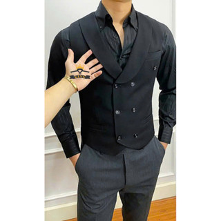 Áo gile nam cổ vest Tiny King ghile cổ bẻ ve rộng cao cấp 2 lớp 2 hàng cúc 6 nút thiết kế sang trọng lịch lãm Z14