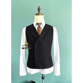 Áo gile nam cổ vest ve rộng King caravat ghile cổ bẻ cao cấp 2 lớp 2 hàng cúc 6 nút thiết kế sang trọng lịch lãm Z14