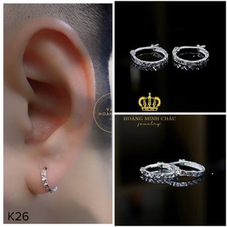 Bông tai bạc 18K Hoàng Minh Châu Jewelry(KV26 )nam nữ-khuyên tai tròn bạc S950