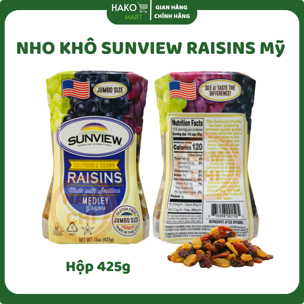 Nho Khô Sunview Raisins Mỹ Mix Nho Xanh Nho Đỏ Nho Đen