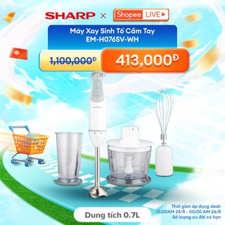 [Sharp x Bảo Thy Live 25.8] Máy Xay Cầm Tay Sharp EM-H076SV-WH 0.7L Kèm Cây Đánh Trứng [600W] BH 12 Tháng