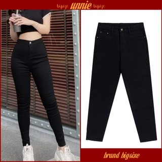 Quần Skinny Jeans Nữ Bigsize 58-90kg Đen Trơn 3621 Quần Dài Lưng Cao Qua Rốn Co Giãn Mạnh