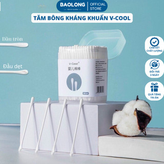 Tăm Bông Trẻ Em Vcool Kháng Khuẩn, Tăm Bông Sơ Sinh 2 Đầu Hộp 200 Que I Bảo Long Store