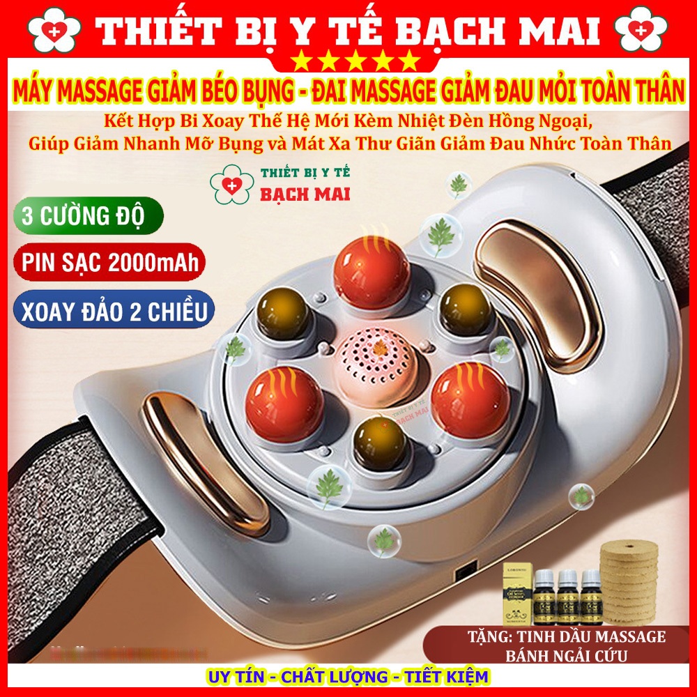 Máy Massage Bụng, Đai Massage Đánh Tan Mỡ Bụng Cao Cấp Có Đèn Hồng Ngoại Kết Hợp Bi Đá Xoay 360