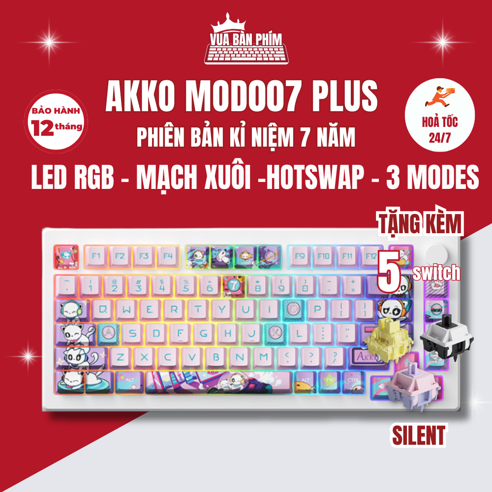 [Hàng Sẵn] Bàn phím cơ không dây Akko Mod007 | mod007 mạch xuôi, núm xoay, gasket mount, keycap PBT doubleshot