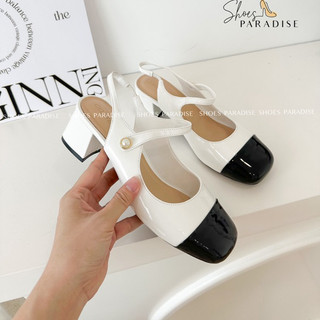 Giày cao gót bít mũi 5p phối màu mũi vuông đế vuông nữ 5 phân shoes paradise BBXK17