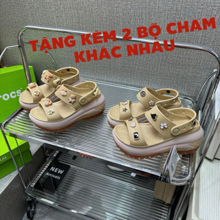 Dép sandal Crocs Band Mega NÂU đế hồng nâng gót 8cm   ,crocs dép sandal mega  tặng kèm 2 bộ  cham bất kì fullbox