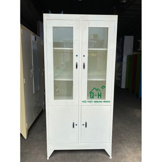 Tủ hồ sơ kính văn phòng sơn dầu màu trắng 1m8x90x45cm mới