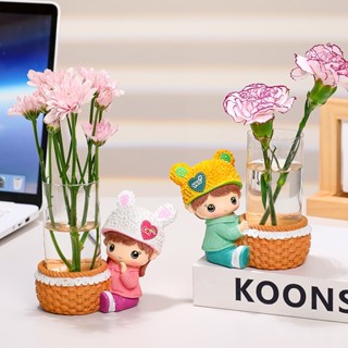 Bình thủy sinh trồng cây kèm tượng cặp đôi nam nữ, thỏ, mèo Tiệm An Yên để bàn làm việc, văn phòng