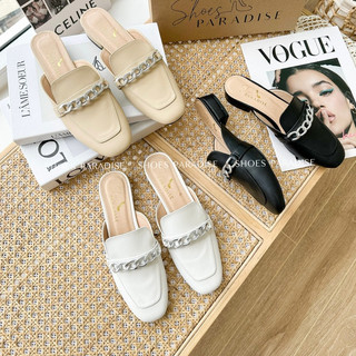 Giày sục nữ đẹp mũi vuông quai xích giày nữ đế bệt hở gót phối khóa 2cm shoes paradise l076