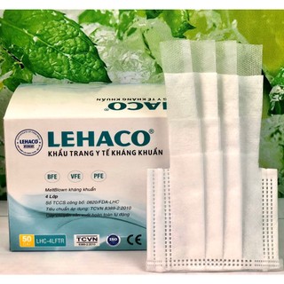 Khẩu trang Y TẾ LEHACO 4 LỚP MÀU TRẮNG 50 cái / hộp - Khẩu trang y tế kháng khuẩn Lehaco