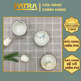 Đĩa đựng gia vị, đĩa gia vị sứ, bát mắm Bát Tràng cao cấp men kem vẽ hoa đào xanh