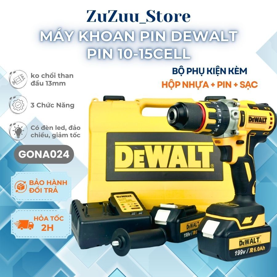 Máy Khoan Pin Dewalt Pin15C, Pin10C Kèm Phụ Kiện, Không Chổi Than Đầu 13mm, 3 Chức Năng Bắn Vít Rút Lõi - GONA024