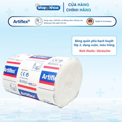 Artiflex - Băng Quấn Phù Bạch Huyết Lớp 2 Size 10cm x 3m, Dạng Cuộn, Màu Trắng