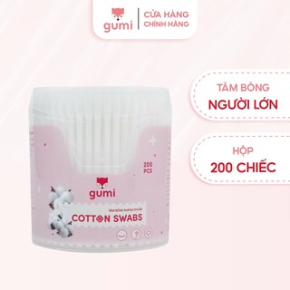 Hộp 200 Chiếc Tăm Bông Ngoáy Tai Người Lớn GUMI Bông Thiên Nhiên, Mềm Mại
