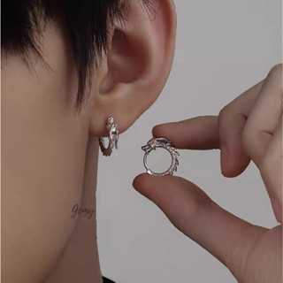 Khuyên tai tròn nam bạc 925 thiết kế hình con rồng cực ngầu unisex, Dargon (1 chiếc) | GEMY SILVER KN126