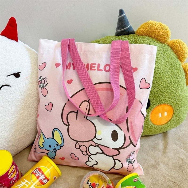 Túi Tote Hoạt Hình Vải Canvas Đeo Vai Dễ Thương Cho Học Sinh - In Hình Labubu…