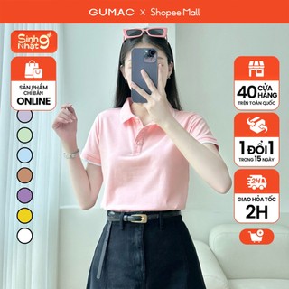 Áo thun polo nữ màu hồng - tím thời trang GUMAC có cổ đẹp thiết kế trơn cơ bản PLE03028