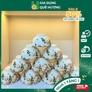 Bộ 10 bát chén ăn cơm bộ bát gốm sứ bát tràng chén bát cao cấp nhiều hoạt tiết hoa văn 4d sang trọng dày dặn