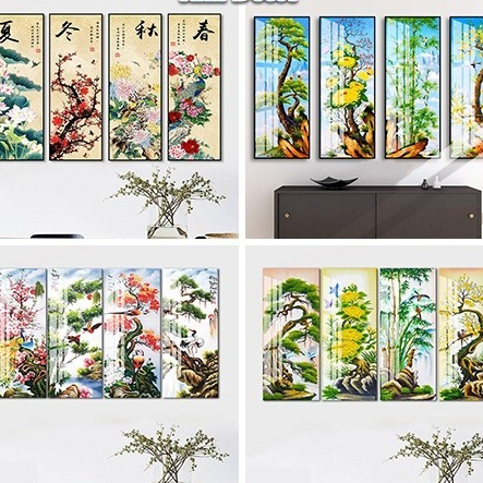 TRANH TRÁNG GƯƠNG CAO CẤP- Bộ 4 tranh tứ quý mẫu mới, phù hợp treo mọi không gian, giá tận xưởng