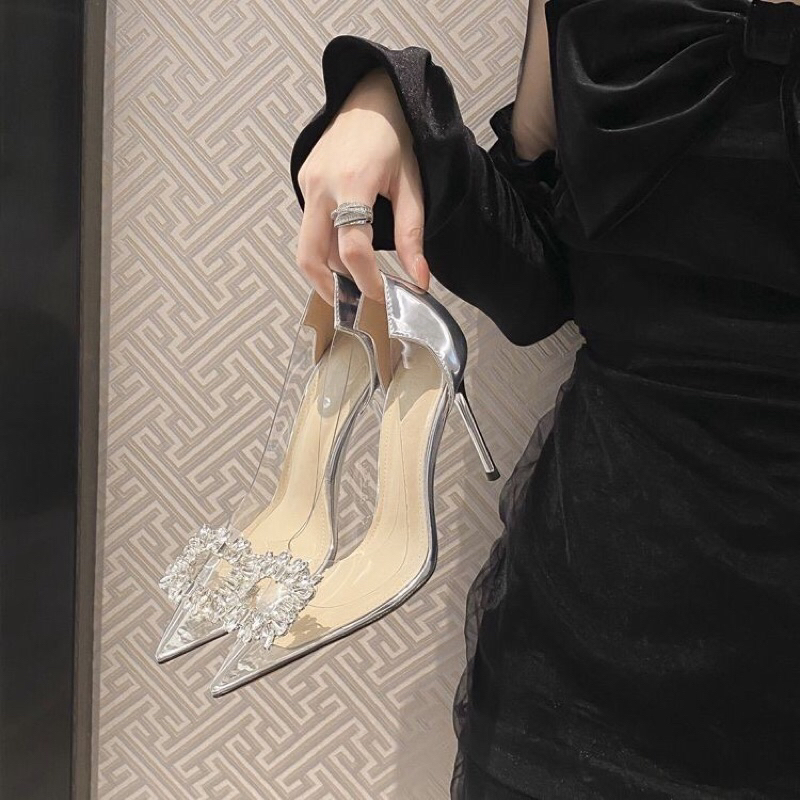 Giày cao gót quai trong, giày nữ 7cm gót nhọn quai mika mềm hiệu ĐÁ VUÔNG sang trọng Phương Thảo Store mã H191