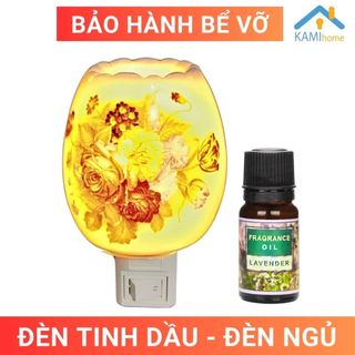 Combo Đèn xông + 1 Tinh dầu Sả chanh thơm phòng đuổi muỗi đèn ngủ  gốm sứ cắm tường mã 25003