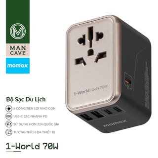 Ổ Cắm Điện Đa Năng 70W GaN3.0 Momax 1-World 5 Cổng Sạc Nhanh AC100-250V Cắm Tải 2500W Cầu Chì 10A