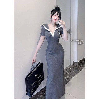 Đầm maxi cổ lật tay con viền trắng sang trọng VIENS STORE
