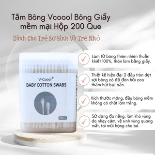 Tăm Bông Trẻ Em Vcool Kháng Khuẩn, Tăm Bông Sơ Sinh 2 Đầu Hộp 200 Que I Bảo Long Store