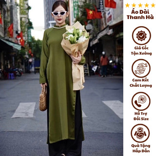 Áo Dài Dáng Xuông,Màu Xanh Rêu, Lụa Ngọc Trai Siêu Mềm