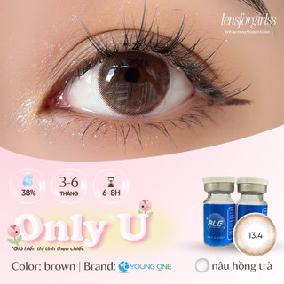 Kính áp tròng sz GIÃN TRÒNG nâu hồng trà ONLY U BROWN chính hãng KOREA | HSD 3-6 tháng | Lens cận | LENSFORGIRLSS