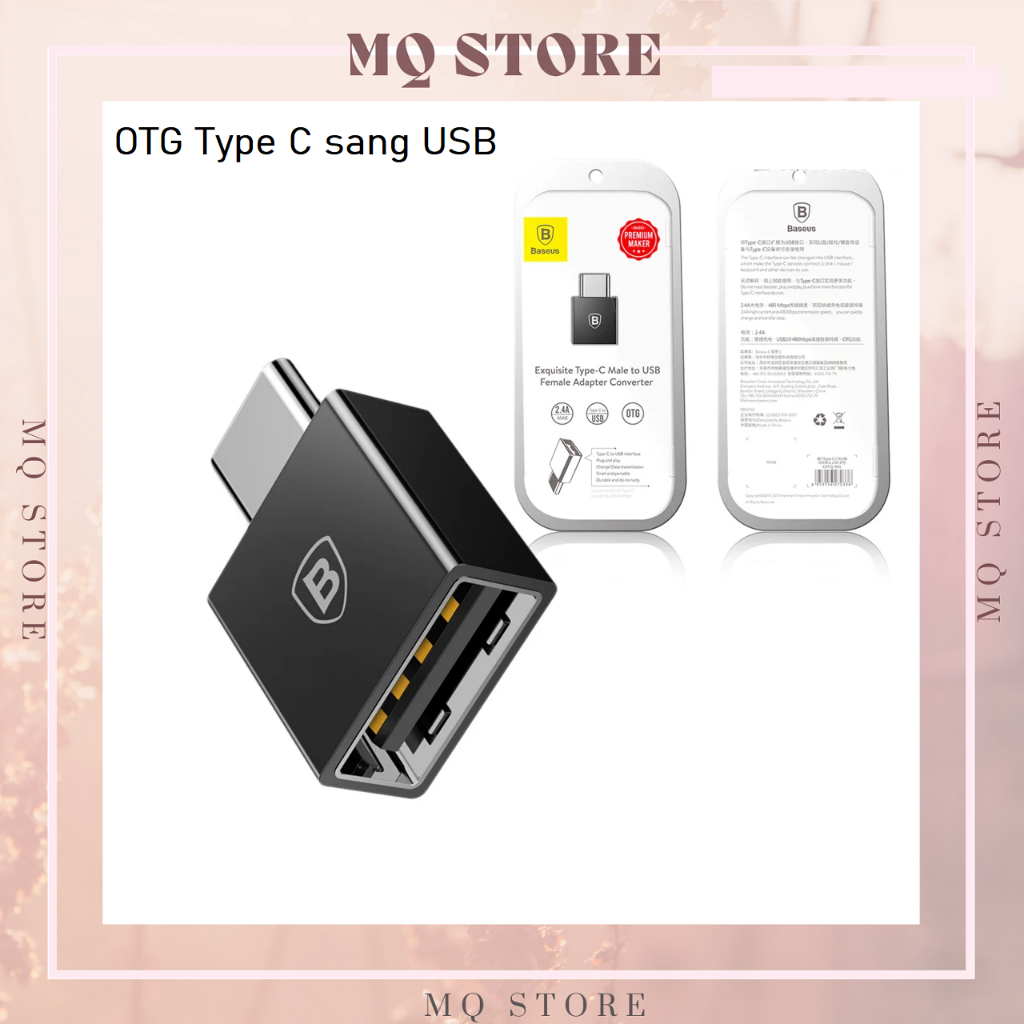 Đầu chuyển OTG USB Type C sang USB Full size Baseus (TYPE C Male to USB Female Cable Adapter Convert