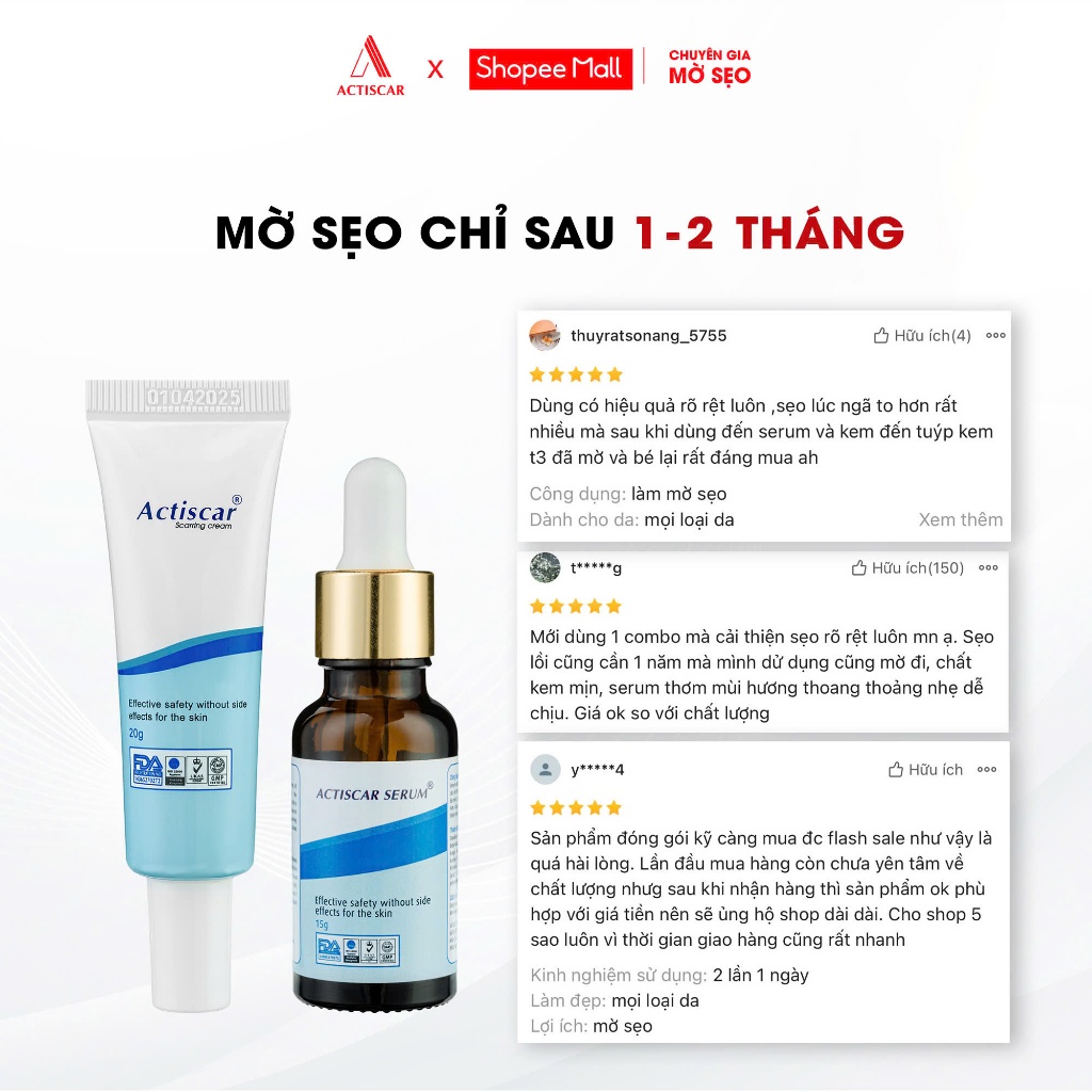 Kem Xoá Mờ Sẹo Actiscar 20g Hỗ Trợ Xóa Mờ Sẹo Lồi, Lõm, Bỏng Bô, Thủy Đậu