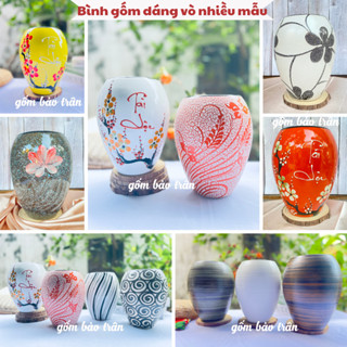 Bình hoa decor- dáng Vò Bát Tràng cao cấp cắm hoa cúc hoạ mi , hoa hồng , trang trí men mộc, men màu  H22 cm