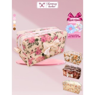 Túi đựng đồ makeup trang điểm skincare túi đựng mỹ phẩm đa năng hộp bút vải pouch coquette đính nơ