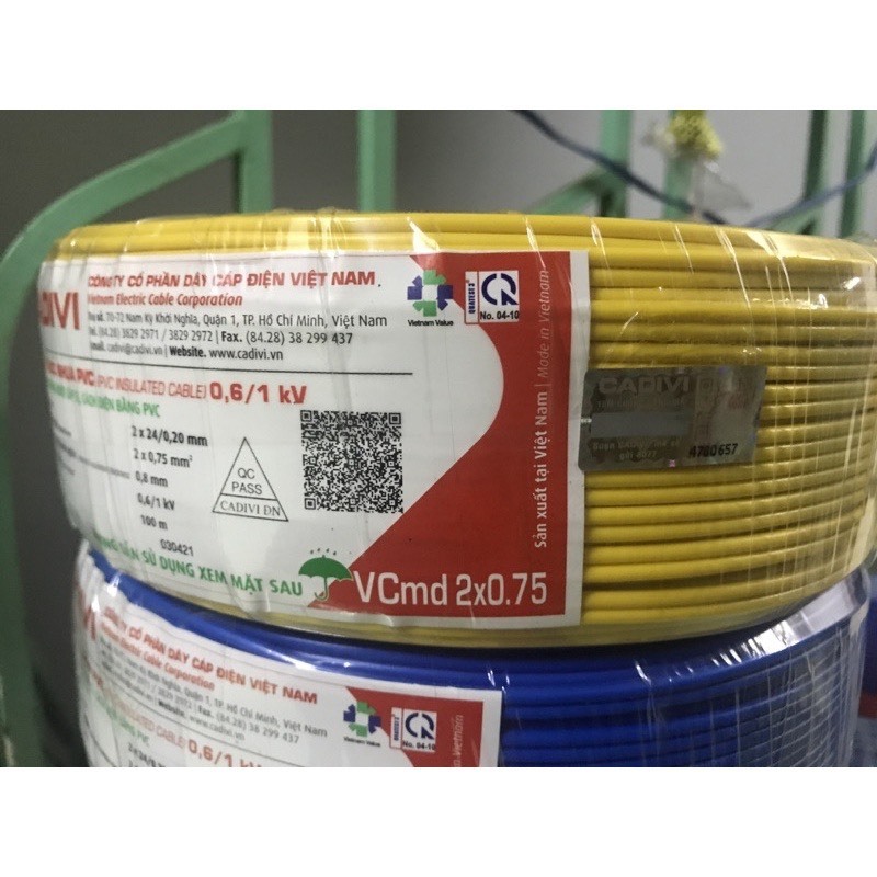 CUỘN 100M - DÂY ĐIỆN ĐÔI CADIVI 2X24 (VCmd 2x0.75)  giao màu ngẫu nhiên