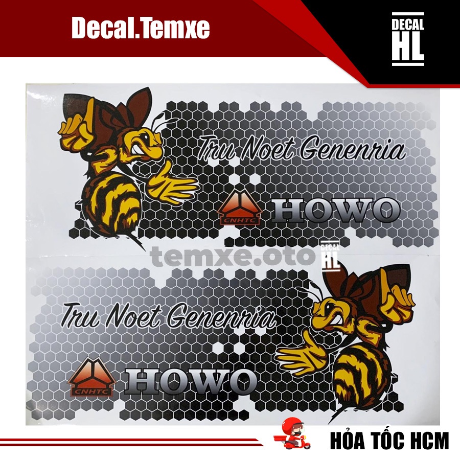 Tem con ong dán trang trí xe tải Howo. Tem tổ ong Howo