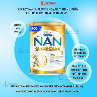 Sữa bột nan Supreme HMO 1 Nga, thủy phân 1 phần cho bé dự ứng đạm bò từ sơ sinh, 400g