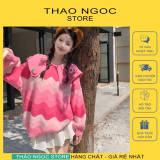  Áo len nữ form rộng đính gấu dâu hàng nhập  có sẵn hình thật  THẢO NGỌC STORE 
