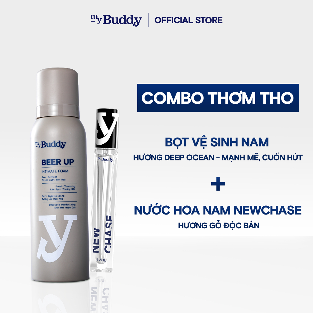 [Combo Thơm Tho] - Bọt Vệ Sinh Nam myBuddy Hương Deep Ocean, Dung Dịch Vệ Sinh Nam 150ml, Nước Hoa NewChase 10ml