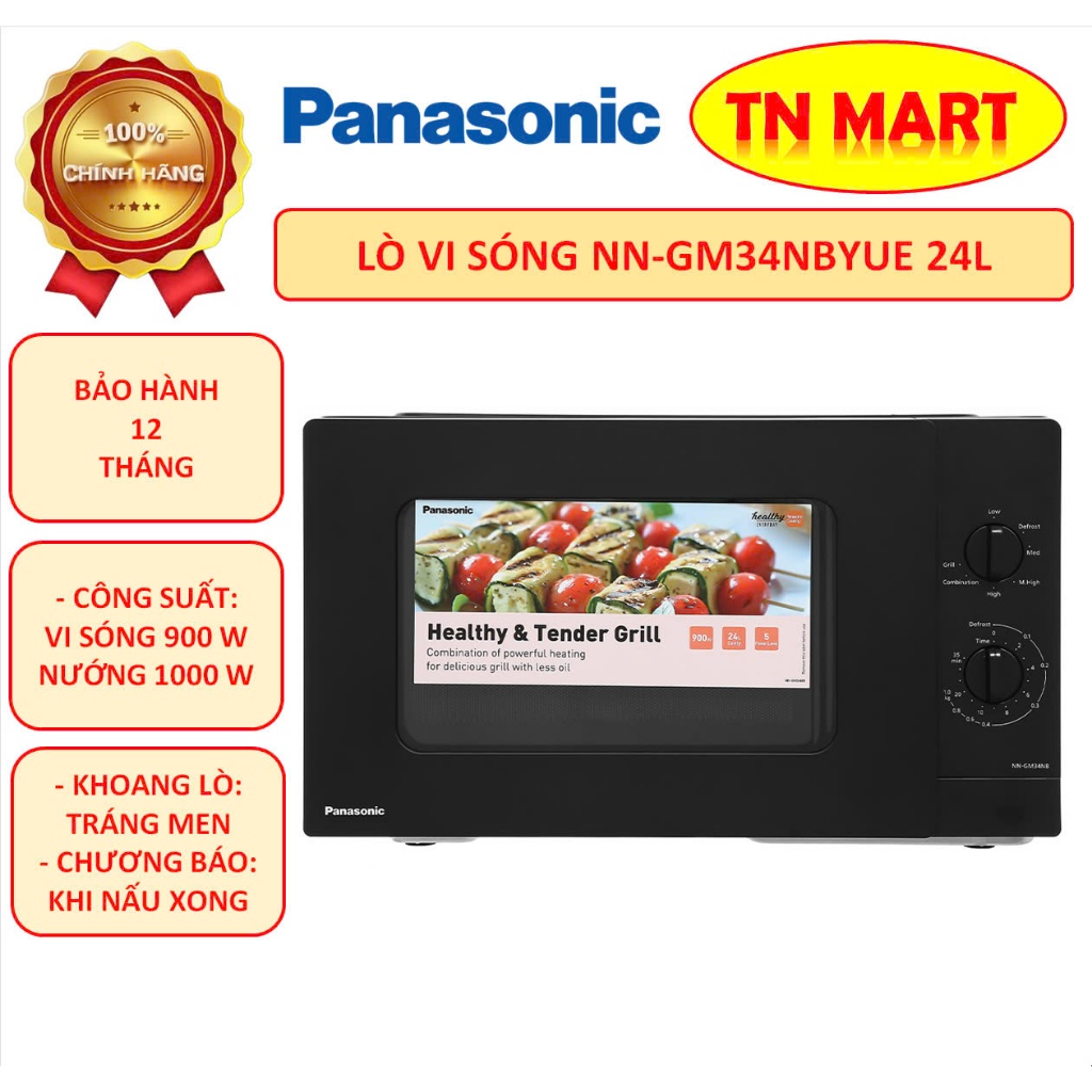 Lò vi sóng Panasonic NN-GM34NBYUE 24 lít, có nướng, mặt đen sang trọng, chính hãng, bảo hành 12 thán