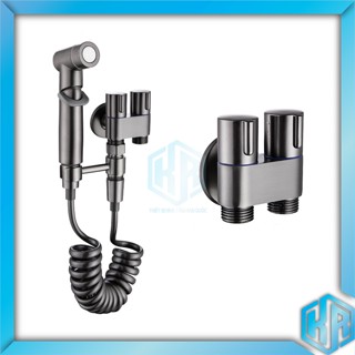 Van Nước 2 Cổng Ra Chữ H Inox 304 Và Bộ Vòi Xịt Vệ Sinh Tăng Áp Tay Gạt, Chia Nước Bồn Cầu, Máy Giặt