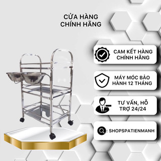 Xe đẩy inox đựng dụng cụ 3 tầng / xe đẩy inox 3 tầng spa có bát nước / kệ inox spa