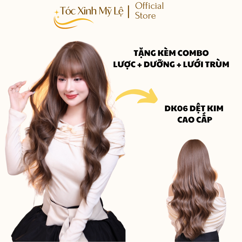  Tóc Giả Dệt Kim Xoăn DK06 chất liệu sợi tơ nhân tạo cao cấp  Tặng lược + cuốn lô + dưỡng +lưới trùm  