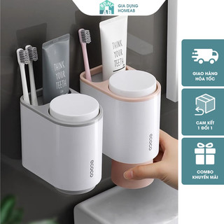 Giá Treo Bàn Chải Đánh Răng, Cốc Đựng Bàn Chải ECOCO Dính Tường ( Tặng 2 cốc )