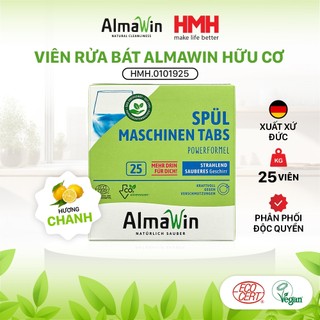 Viên Rửa Bát Almawin Hữu Cơ Hương Chanh 25 Viên dùng cho máy rửa bát không mùi an toàn cho gia đình