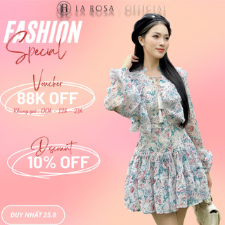 Váy tơ hoa tiểu thư larosa thiết kế tay bồng bèo ngực dáng xoè phong cách điệu đà nữ tính v971