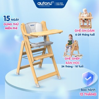 Ghế ăn dặm cho bé Autoru chất liệu gỗ cho bé từ 6 tháng tuổi, gấp gọn, chỉnh độ cao sơn chống ẩm mốc chuẩn Châu Âu