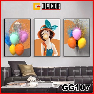 Tranh treo tường canvas khung gỗ 3 bức hiện đại, tranh anime trang trí phòng khách phòng ngủ spa 107