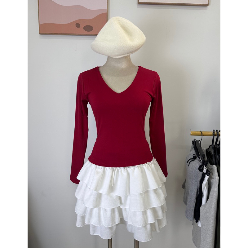 Áo Tay Dài Cổ Tim chất cotton ôm body tôn dáng - Áo thun nữ đẹp cổ V | BigBuy360 - bigbuy360.vn